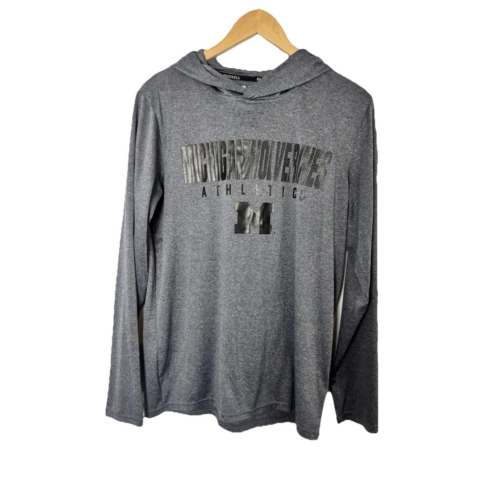 Russell University of Michigan Wolverines Running Shirt Hood Men's M Lightweight